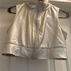 Silver Sleeveless Zip-Up Top